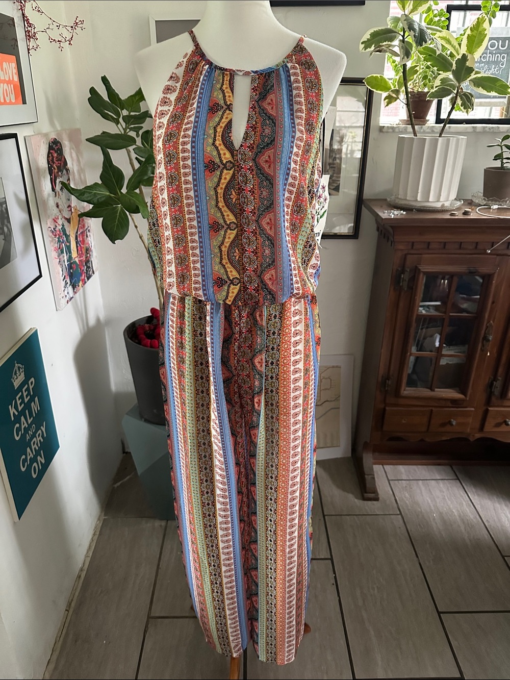 Mimi Chica Multicolor Halter Jumpsuit - Stripe & Paisley Print Small